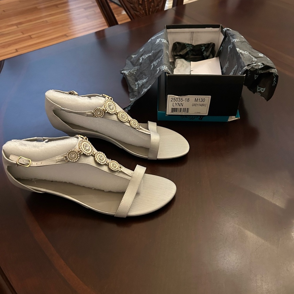 Women’s Size 13 Light Grey Sandals with Gold Sparkly Accents